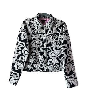 Anne Carson Vintage Quilted Silk Jacket Black/White Artistic Jacket Size M